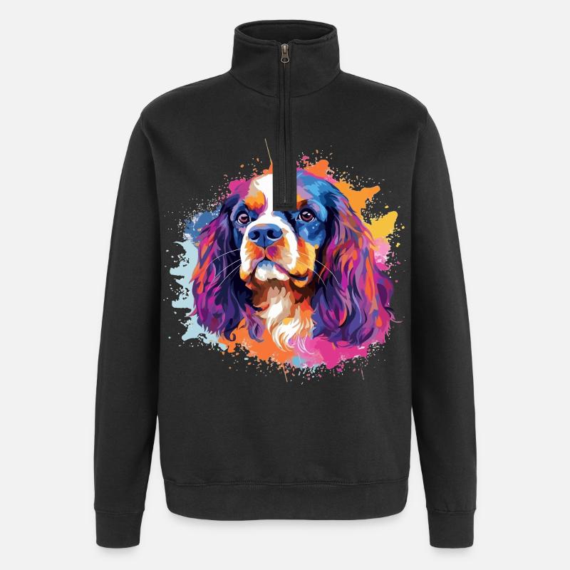 Portrait éclaboussant d’épagneuil vibrant - Sweat à zip 1/4 - noir