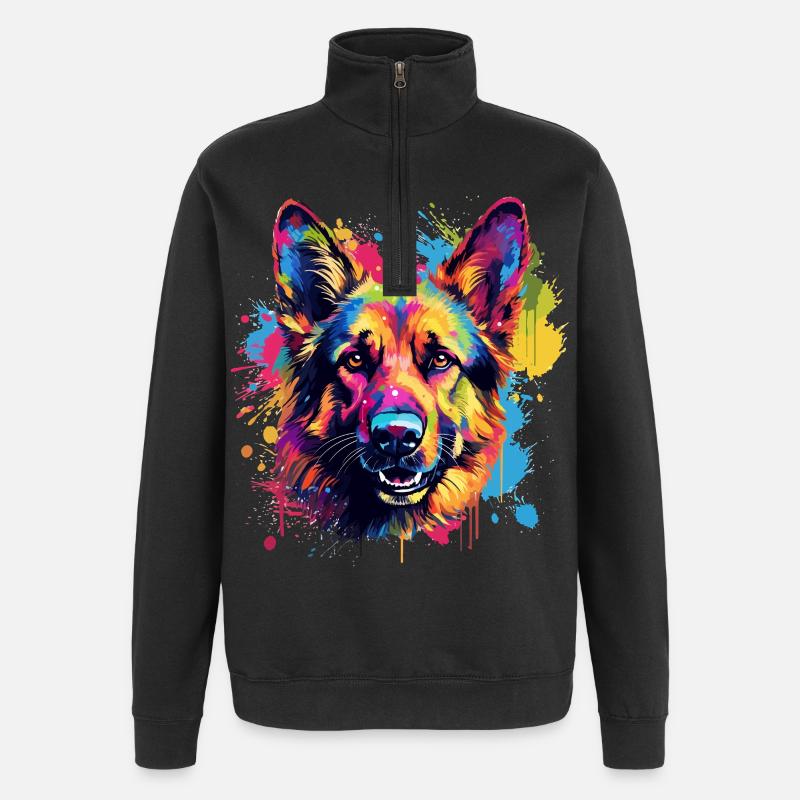 Deutscher Schäferhund Spritzkunst bunt - Quarter-Zip-Sweatshirt - Schwarz
