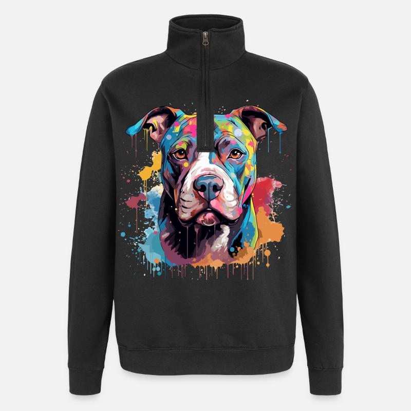 Pitbull Dog Bunte Spritzkunst - Quarter-Zip-Sweatshirt - Schwarz