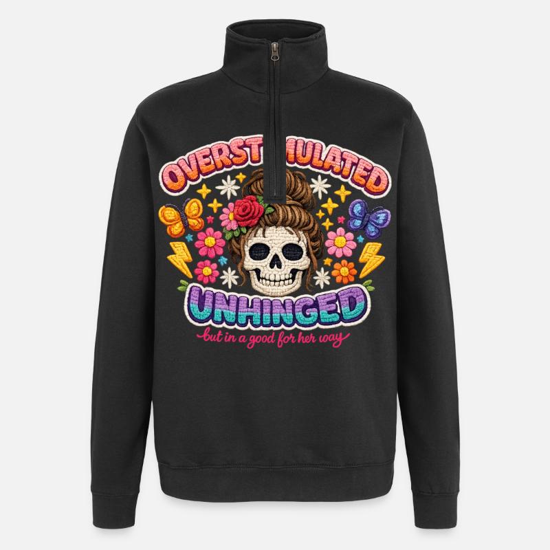 Overstimulated Unhinged Skull Flora - Quarter-Zip Sweatshirt - black