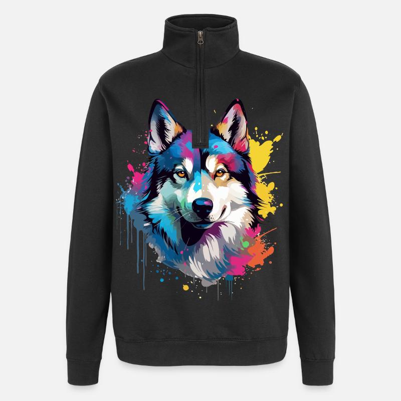 Dog Husky Bunte Spritzkunst - Quarter-Zip-Sweatshirt - Schwarz