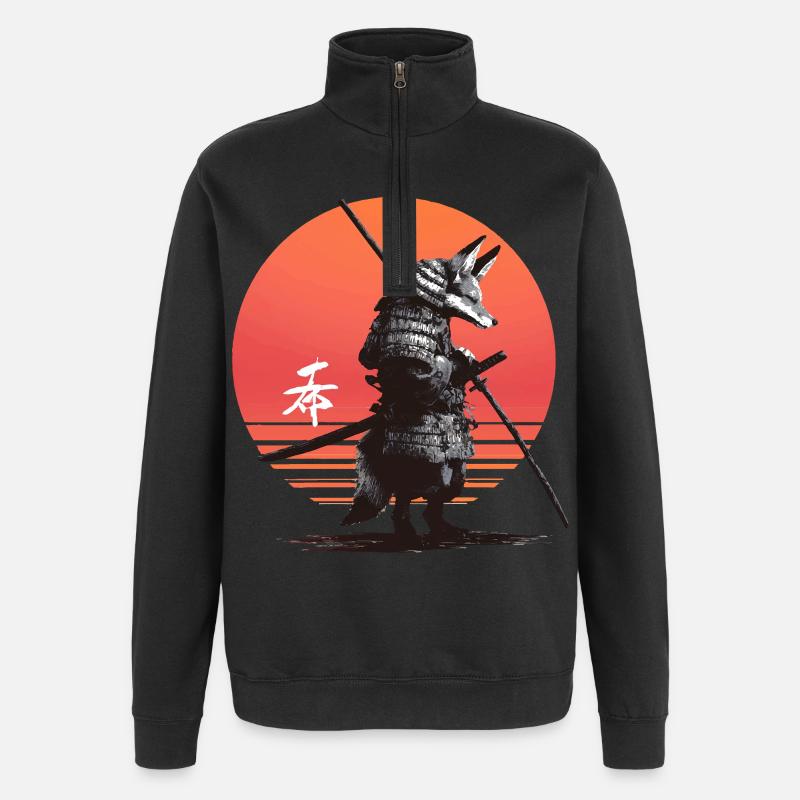 Samurai Fox Warrior at Sunset - Quarter-Zip Sweatshirt - black