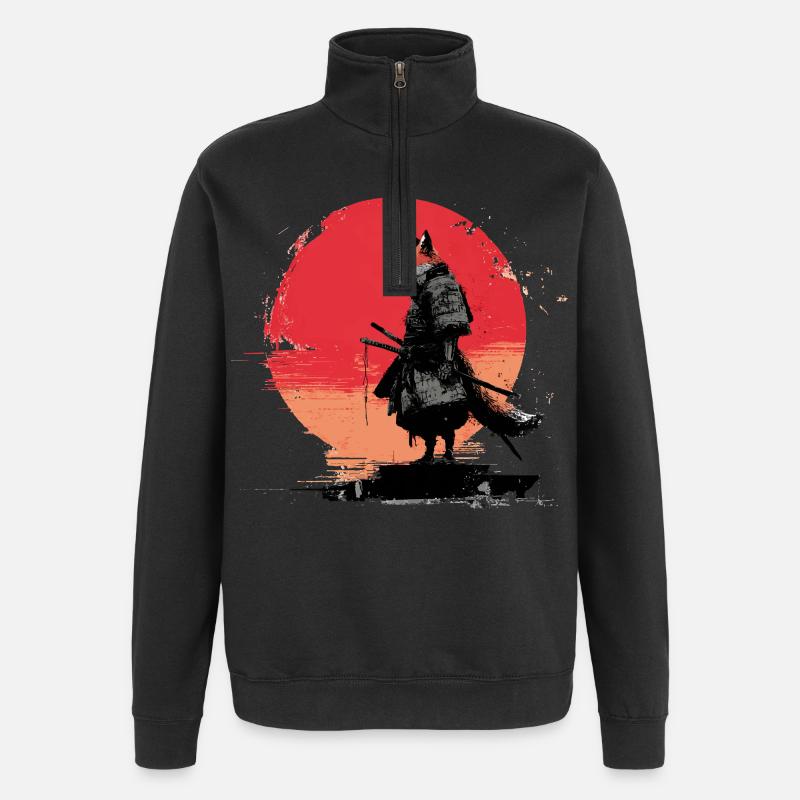 Fox Samurai at Sunset - Quarter-Zip Sweatshirt - black