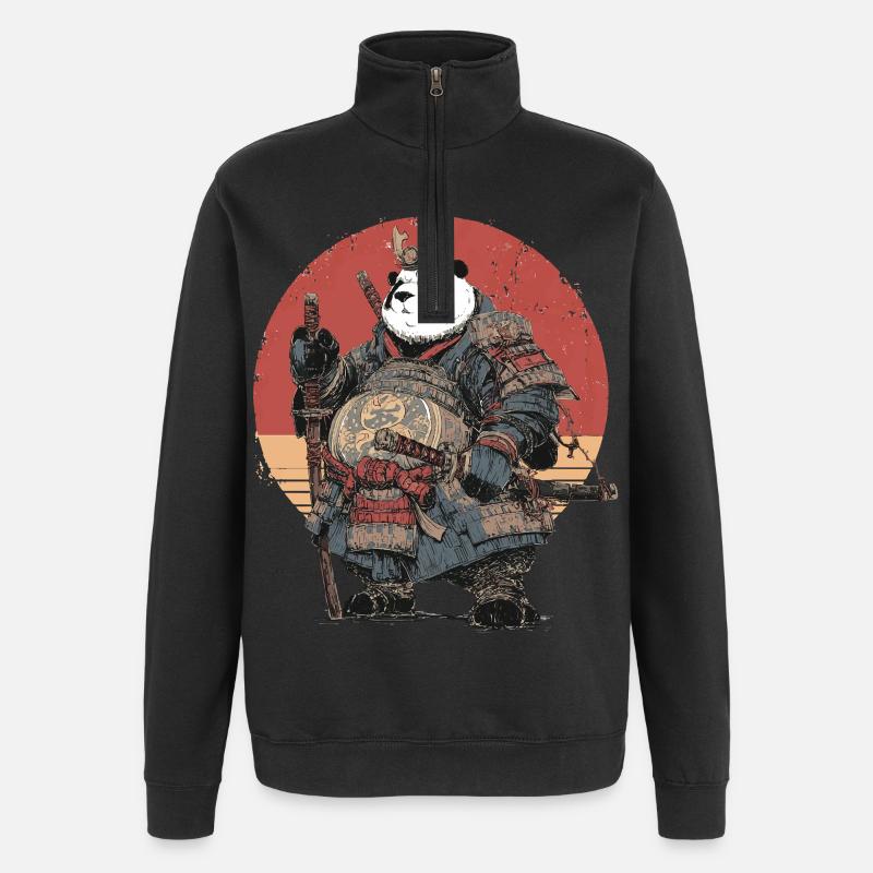 Panda-Samurai in robuster Rüstung - Quarter-Zip-Sweatshirt - Schwarz