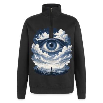 La vue du jour dans l’œil du nuage - Sweat à zip 1/4 - noir - Devant - AI Model Female 172 light (172cm) & AI Model Male 178 dark (178cm)