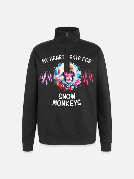 Schneeaffe Herzlinie - Quarter-Zip-Sweatshirt - Schwarz