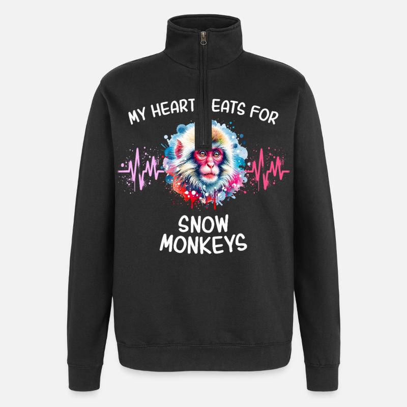 Snow Monkey Heart Line - Quarter-Zip Sweatshirt - black