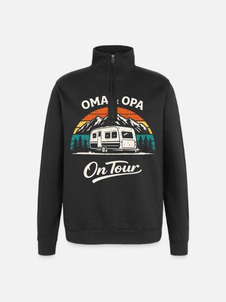 Oma & Opa Op Tour Kampeershirt Caravan - Sweatshirt met 1/4-rits - zwart