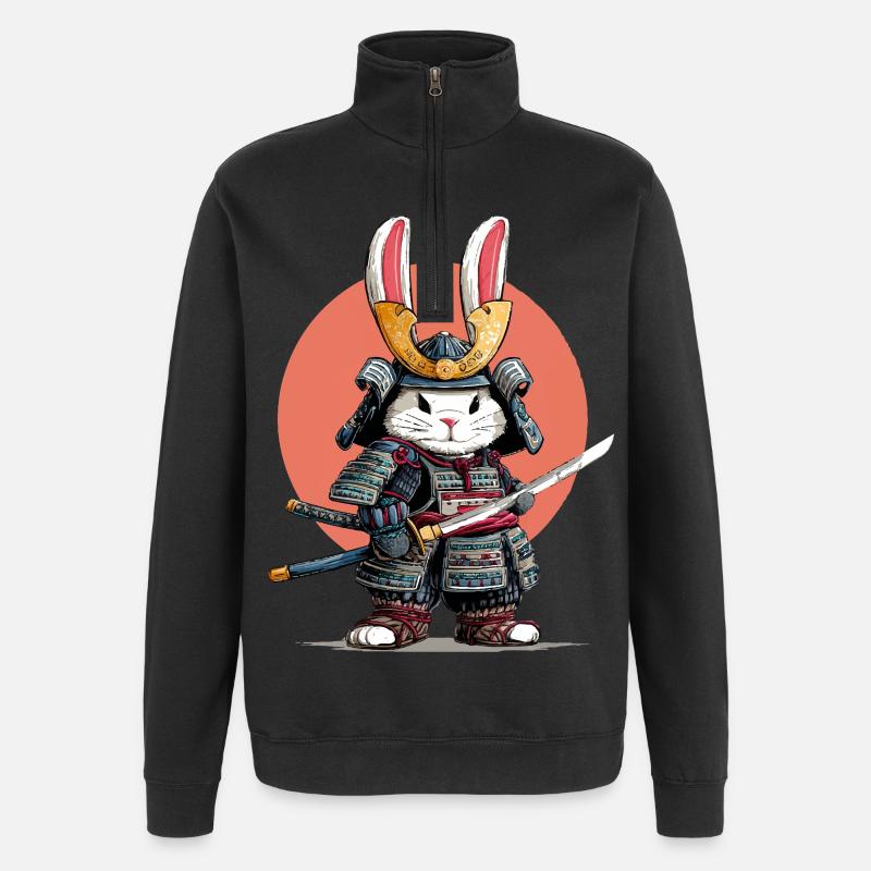 Bunny Samurai Warrior - Quarter-Zip Sweatshirt - black