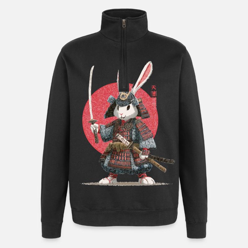 Bunny Samurai in Armor - Quarter-Zip Sweatshirt - black