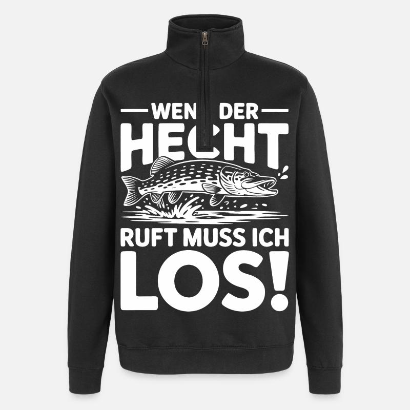 Angler Spruch Hecht - Quarter-Zip-Sweatshirt - Schwarz
