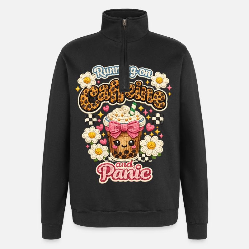 Coffee Panic Leopard Shine Caffeine - Quarter-Zip Sweatshirt - black