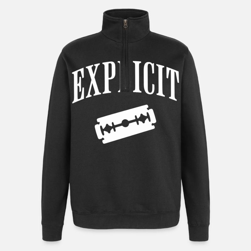 Explizites Rasierklingenmotiv - Quarter-Zip-Sweatshirt - Schwarz