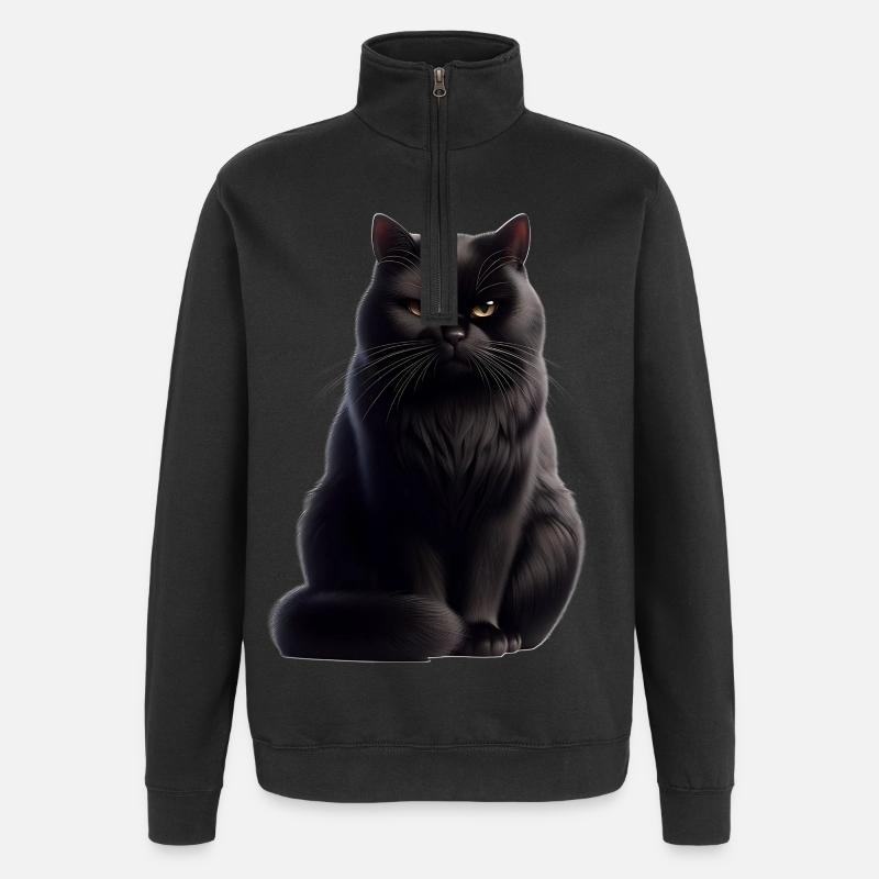 Chat noir - Sweat à zip 1/4 - noir