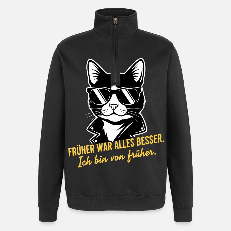 Früher war alles besser Katze - Quarter-Zip-Sweatshirt - Schwarz