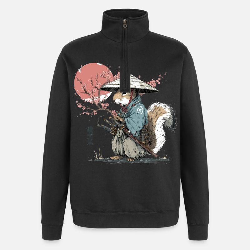 Eichhörnchen-Samurai in Sakura-Roben - Quarter-Zip-Sweatshirt - Schwarz