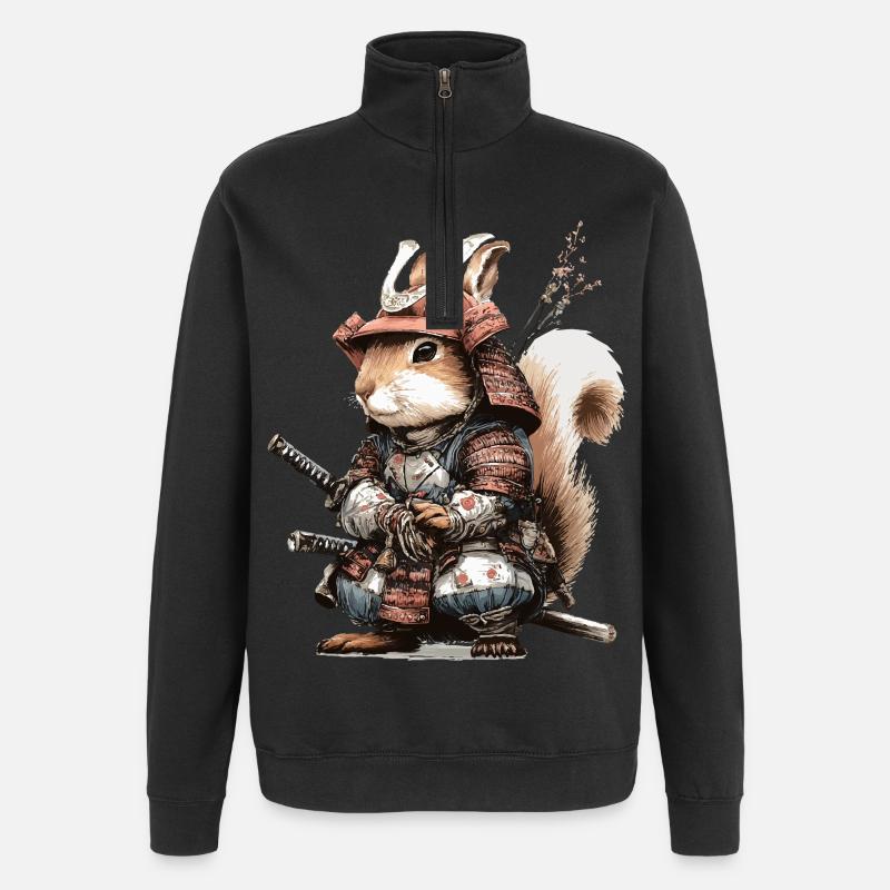 Samouraï Écureuil en armure - Sweat à zip 1/4 - noir