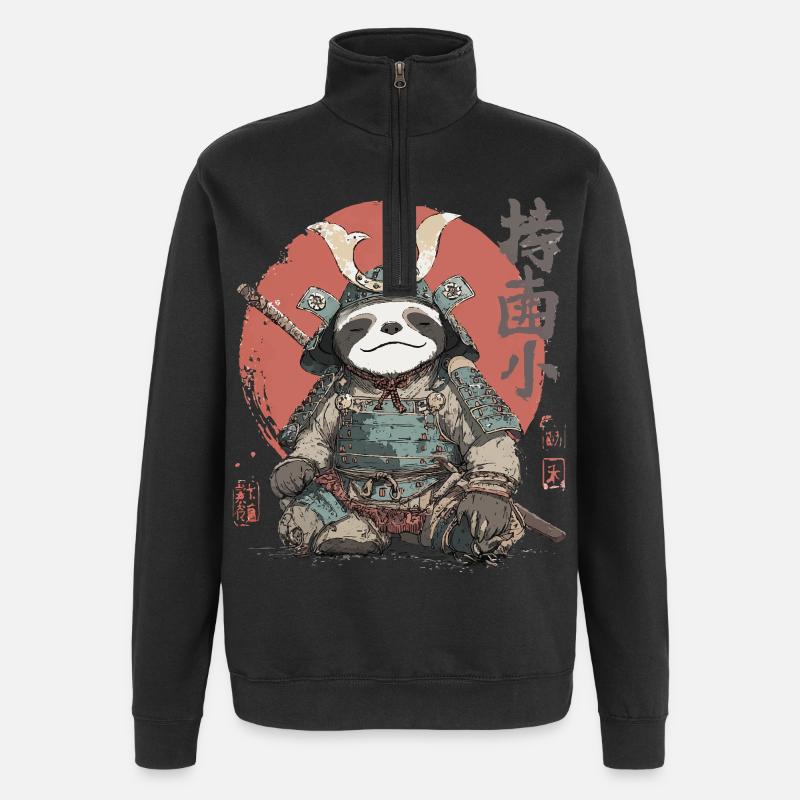 Faultier-Samurai-Rüstung - Quarter-Zip-Sweatshirt - Schwarz