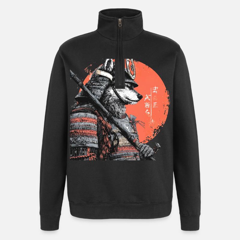 Wolf in Rüstung Samurai - Quarter-Zip-Sweatshirt - Schwarz