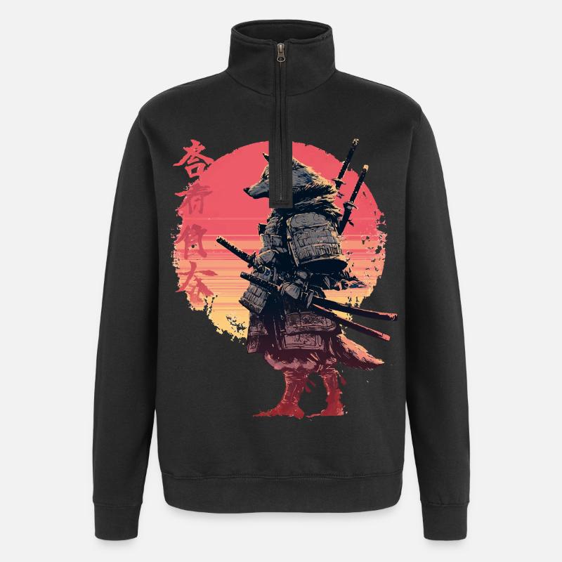 Wolfsamurai bei Sonnenuntergang - Quarter-Zip-Sweatshirt - Schwarz