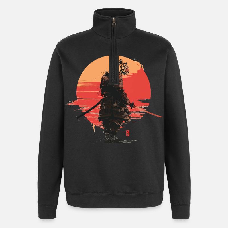 Tiger Samurai at Sunset - Quarter-Zip Sweatshirt - black