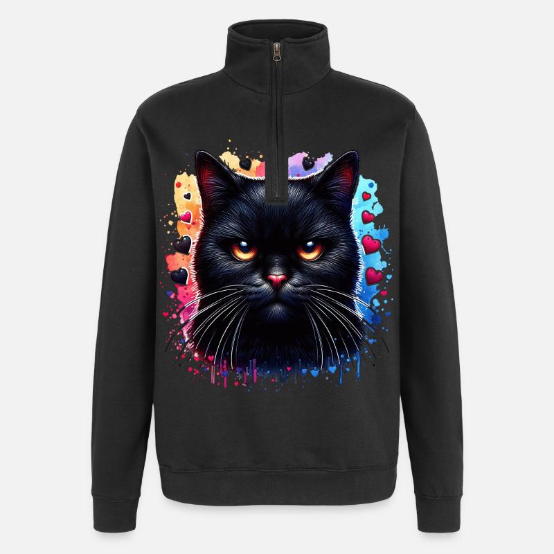 Chat noir - Sweat à zip 1/4 - noir