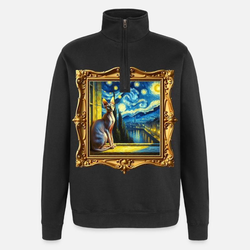Sphynxkatze Starry Night - Quarter-Zip-Sweatshirt - Schwarz