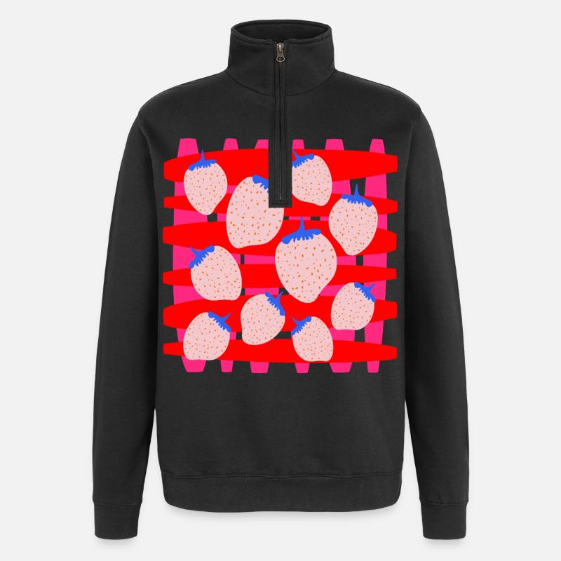 Erdbeeren - Quarter-Zip-Sweatshirt - Schwarz