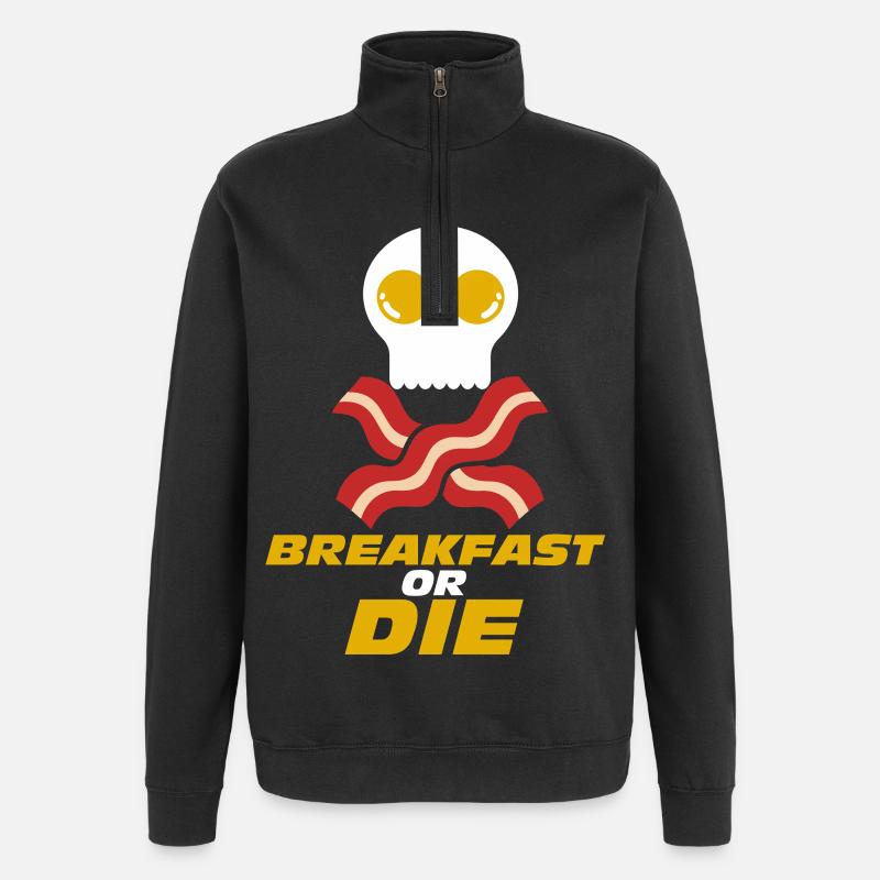 Frühstück oder Totenkopf-Speck-Ei - Quarter-Zip-Sweatshirt - Schwarz