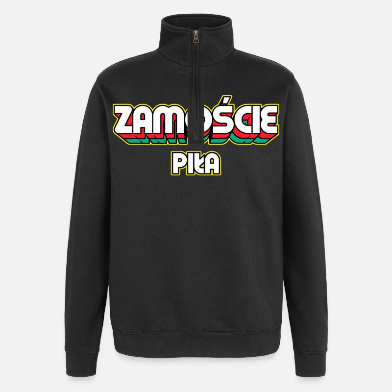 Zamość Piła. Retro District Name - Quarter-Zip Sweatshirt - black