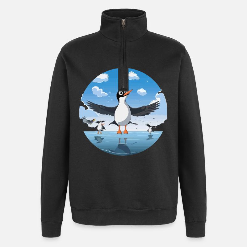 Pinguin Kreis am Eissee - Quarter-Zip-Sweatshirt - Schwarz
