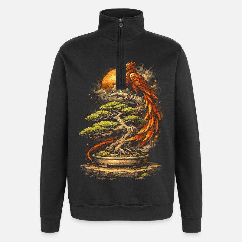 Bonsai tree with phoenix - Quarter-Zip Sweatshirt - black