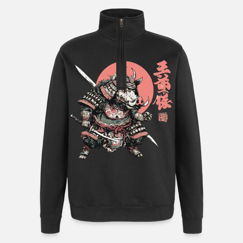 Boar Samurai under Crimson Sun - Quarter-Zip Sweatshirt - black