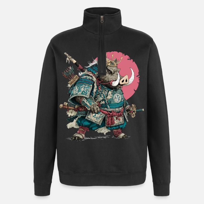 Samouraï sanglier en armure turcelle - Sweat à zip 1/4 - noir