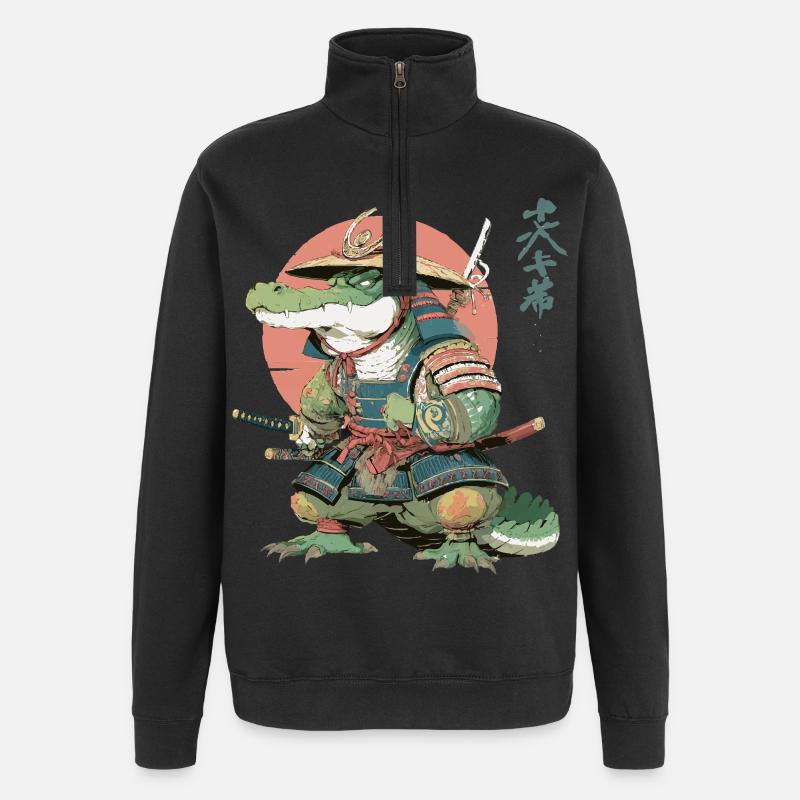 Alligator samouraï en armure Sunset - Sweat à zip 1/4 - noir