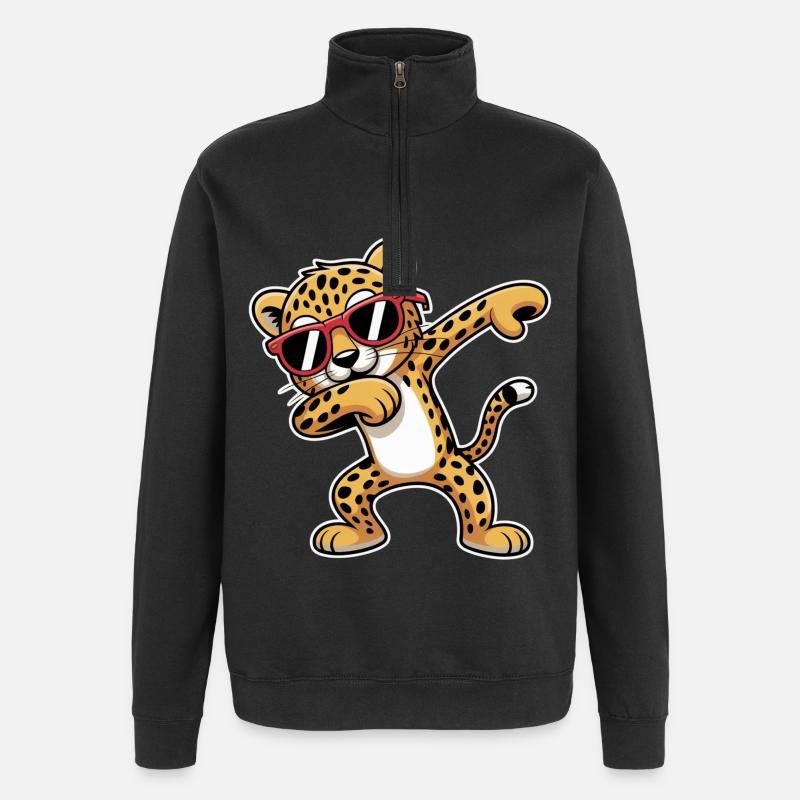Leopard mit Sonnenbrillen Tanz - Quarter-Zip-Sweatshirt - Schwarz