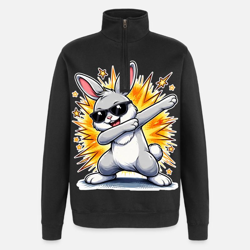 Lapin à tamponner - Sweat à zip 1/4 - noir