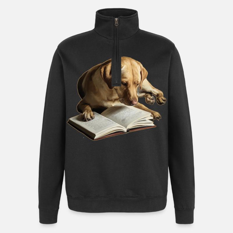 Hund liest Buch Labrador Retriever - Quarter-Zip-Sweatshirt - Schwarz