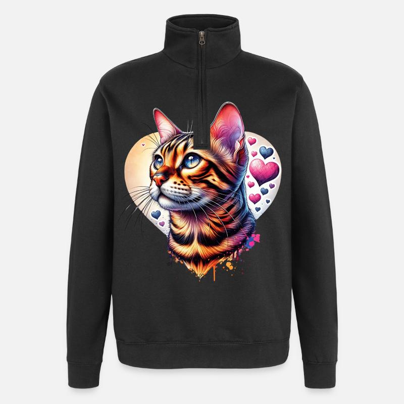 Chat léopard - Sweat à zip 1/4 - noir