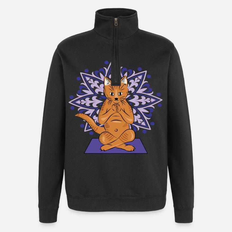 Mandala méditatif du chat - Sweat à zip 1/4 - noir
