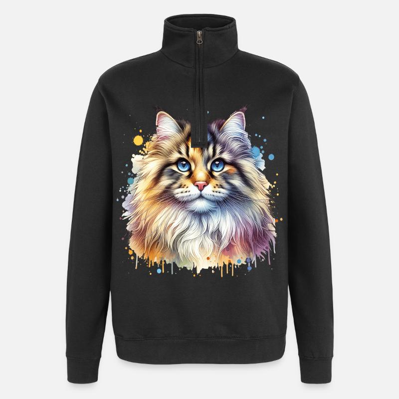 Norwegian Forest Cat Motif - Quarter-Zip Sweatshirt - black
