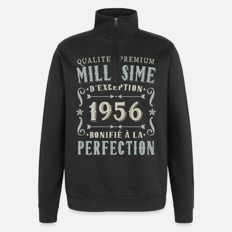 Anniversaire 70 Ans, Millésime 1956 - Sweat à zip 1/4 - noir