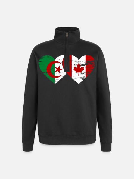 Algerien_Kanada_Flagge_Herz_used - Quarter-Zip-Sweatshirt - Schwarz