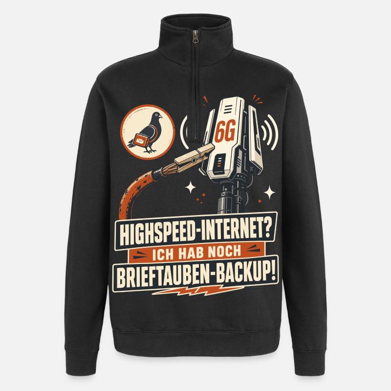 Brieftauben Backup Für Highspeed Internet. - Quarter-Zip-Sweatshirt - Schwarz