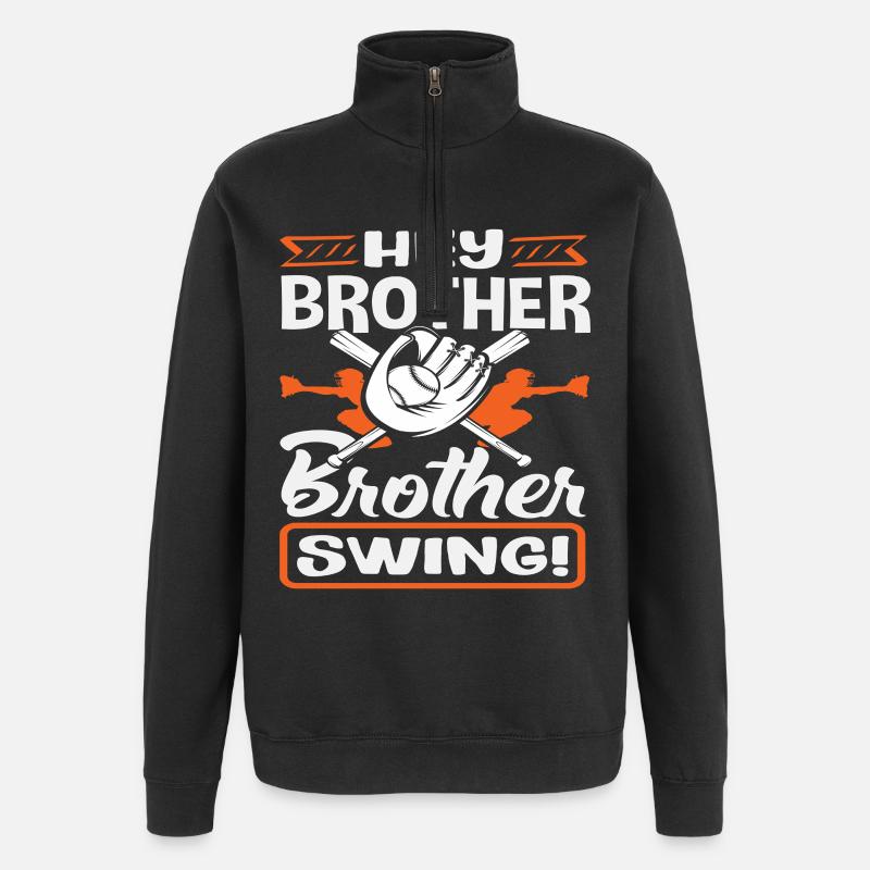 Hé frère Swing Baseball Dicton - Sweat à zip 1/4 - noir