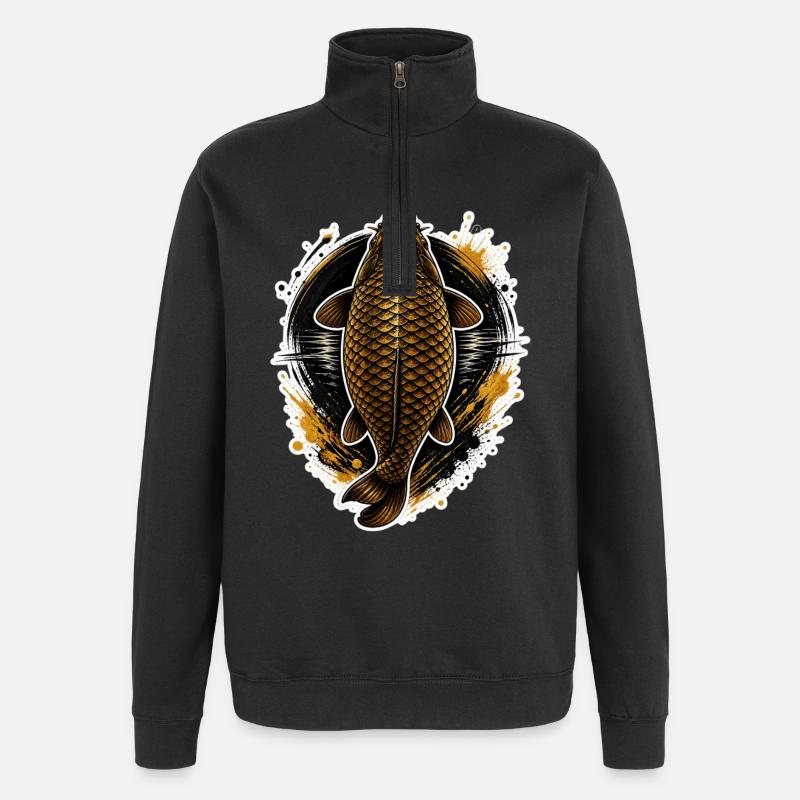 Golden Carp Top View Premium-Angeldesign - Quarter-Zip-Sweatshirt - Schwarz