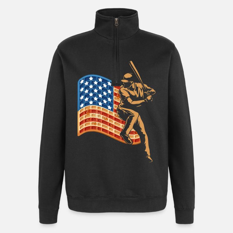 Baseball Player Waffle USA Flag - Quarter-Zip Sweatshirt - black