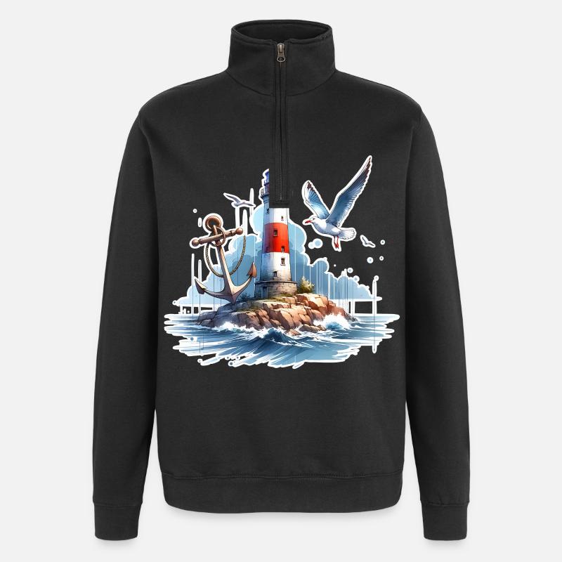Leuchtturm Anker Möwe - Quarter-Zip-Sweatshirt - Schwarz