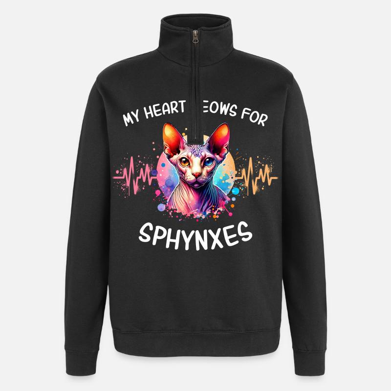 Sphynx Cat Heartline Naked Cat - Sweat à zip 1/4 - noir