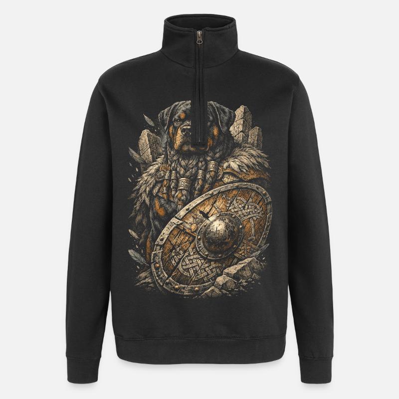 Chien viking rottweiler - Sweat à zip 1/4 - noir